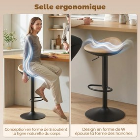 Conjunto de 2 bancos de bar, cadeiras de bar com altura ajustável e apoio para os pés, giratórias a 360°, base em aço, cor carvalho