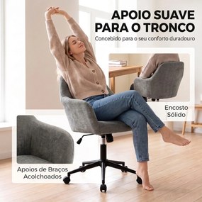 Cadeira de Escritório em Chenille com Rodas Função Basculante Altura Ajustável e Acolchoamento Espesso Cinza