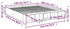 Estrutura de cama 140x200 cm derivados de madeira cinza sonoma
