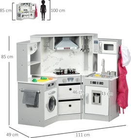 Cozinha infantil de madeira 111 x 49 x 85 cm com 17 acessórios de plástico (legumes, botões e luzes) e chapéu de cozinheiro, para crianças dos 3 aos 6
