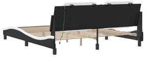 Estrutura cama c/ luzes LED 180x200cm couro artif. preto/branco