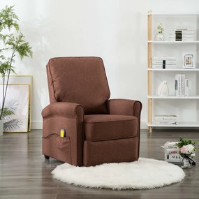 vidaXL Poltrona de massagens reclinável tecido castanho