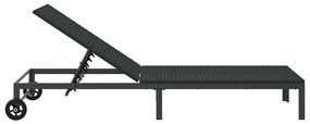 Espreguiçadeira vidaXL com Rodas Preto em Rattan Poliéster