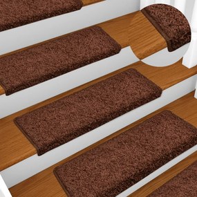 vidaXL Tapete/carpete para degraus 15 pcs 65x21x4 cm castanho