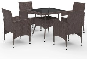 5 pcs conjunto de jantar para jardim vime PE e vidro castanho