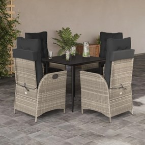 5 pcs conjunto de jantar p/ jardim c/ almofadões cinzento claro