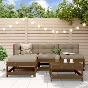 5pcs conj. lounge jardim+almofadões madeira maciça castanho-mel
