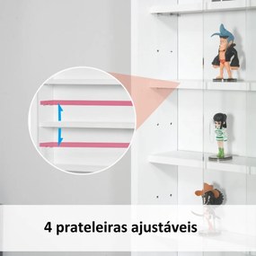 Vitrine de Parede de Madeira com Prateleiras Ajustáveis e 2 Portas Corredeiras de Vidro para Coleções Perfumes Bonecos de Decoração 80x9,5x60cm Branco