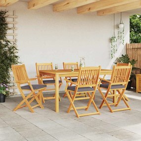 Cadeiras de Jardim Dobráveis vidaXL com Almofada Cinza 6pcs em Madeira