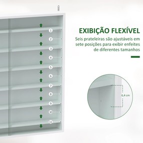 Vitrina de Parede em Madeira com Prateleiras Ajustáveis e 2 Portas Deslizantes de Vidro 80x9,5x83 cm Branco