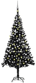 3077678 vidaXL Árvore Natal artificial pré-iluminada c/ bolas 240cm PVC preto