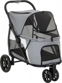 PawHut Carrinho Dobrável para Cães com Almofada Lavável Janelas em Rede 3 Rodas para Cães Médios até 20 kg Cinza | Aosom Portugal