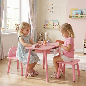 Conjunto de Mesa de Manicure Infantil com Cadeira e Banco, 60 x 34 x 49 cm, Design 2 em 1, Rosa