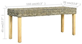 Banco 110cm vime Kubu natural e madeira mangueira maciça