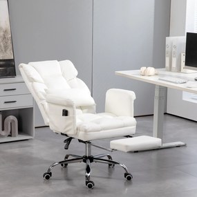 Cadeira de Escritório com Massagem em 6 Pontos Apoio para os Pés Retrátil Controlo Remoto e Suporte Lombar 69x65x115 cm Branco