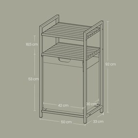 Cesto para roupa suja com 2 prateleiras de 50 x 33 x 92 cm preto