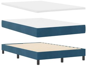 Cama Box Spring com Colchão e LED Azul Escuro 120x190 cm Veludo