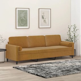 vidaXL Sofá 3 lugares c/ almofadas/almofadões 210 cm veludo castanho