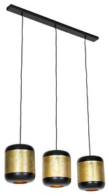 Candeeiro de suspensão vintage preto com latão oblongo 3-luzes - Kayleigh