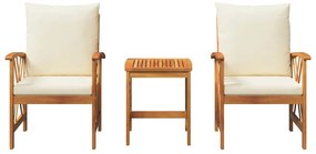 Conjunto de Lounge de Jardim de 3 Peças com Almofadas em Madeira de Ac