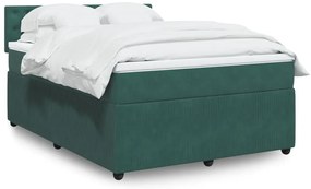 Cama com molas/colchão 140x200 cm veludo verde-escuro
