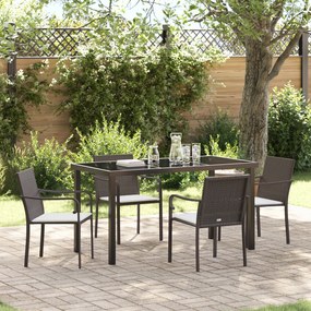 Conjunto de Jantar de Jardim vidaXL com 5 Peças e Almofadas Castanhas em Rattan Sintético