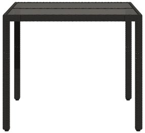 Mesa de jardim com tampo de vidro 90x90x75 cm vime PE preto
