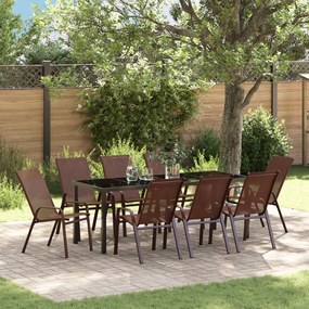 Conjunto de Jantar de 9 Peças vidaXL Castanho Textilene e Aço