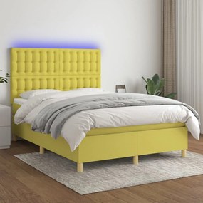 vidaXL Cama box spring c/ colchão e LED 140x200 cm tecido verde
