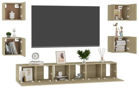 7 pcs conjunto móveis de TV derivados madeira carvalho sonoma