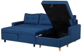 Sofá-cama de canto à esquerda com 4 lugares e arrumação em tecido azul marinho FLAKK Beliani