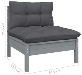 8 pcs conjunto lounge de jardim + almofadões pinho maciço cinza