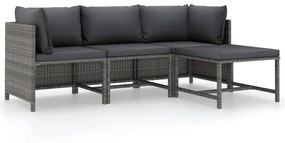 vidaXL 4 pcs conjunto lounge de jardim c/ almofadões vime PE cinzento