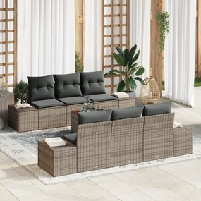 Conjunto de Sofá de Jardim 7 Peças com Almofadas Cinza Rattan Acácia