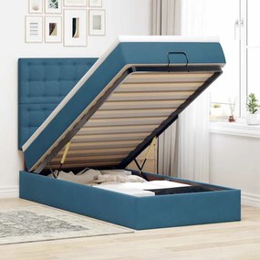 Estrutura cama otomana com colchões azul escuro 90x190cm veludo