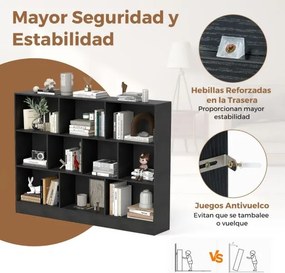Estante com 10 cubos com armazenamento 140 x 24 x 104 cm com 3 níveis para sala de estar Quarto Preto
