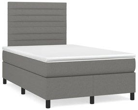 Cama box spring c/ colchão e LED 120x190 cm tecido cinza-escuro