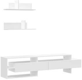 HOMCOM Móvel de TV para Sala de Estar Móvel para Televisor 180x33,5x42cm e 2 Prateleiras de Parede 65x20x20cm Branco
