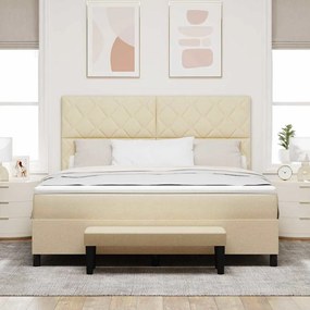Cama com Estrutura Box com Colchão e Banco Creme 180x200 cm Tecido