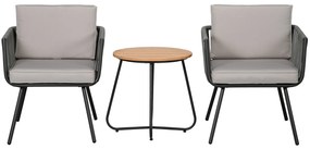 Outsunny Conjunto de Móveis de Jardim de Vime 3 Peças Incluí 1 Mesa de Centro e 2 Poltronas com Almofadas Acolchoadas Cinzento | Aosom Portugal