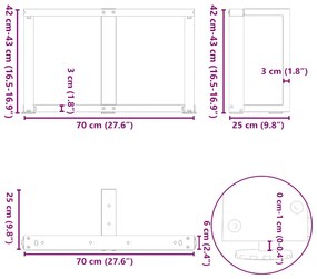 Pés para mesa de centro em forma de T, 2 peças, antracite, 70x25x(42-4