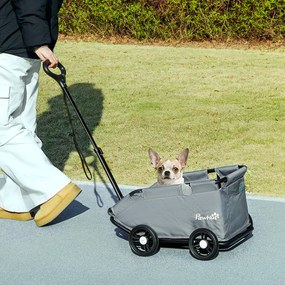 Carrinho de Passeio para Cão, 53 x 45 x 28 cm, Barra de Empurrar Ajustável, Cinzento
