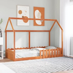 Cama infantil formato casa 90x190 cm pinho maciço castanho-mel