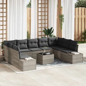 vidaXL Conjunto de sofá de jardim de 10 peças com almofadas de vime cinza