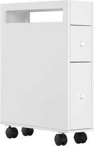 HOMCOM Carrinho de nicho armário de banheiro com rodízios, design estreito, duas gavetas, quatro rodas, branco, 16 x 49,5 x 66 cm | Aosom Portugal