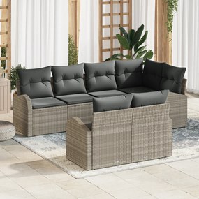 vidaXL Conjunto de Sofá de Jardim de 7 Peças com Almofadas Cinza Claro em Vime Sintético