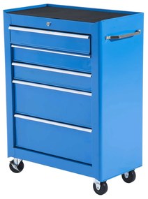 HOMCOM Carrinho de Ferramentas para Oficina com Rodas e 5 Gavetas Fechadura e Alça Lateral 61,5x33x85 cm Azul