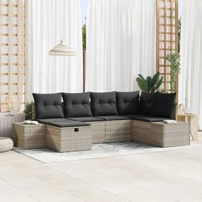 vidaXL Conjunto de Sofás de Jardim com 6 Peças e Almofadas Cinzas Rattan Sintético