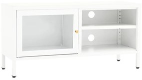 Móvel de TV 90x30x44 cm vidro e aço branco