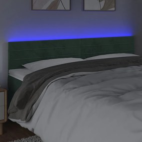 Cabeceira de cama c/luzes LED veludo 200x5x78/88cm verde-escuro